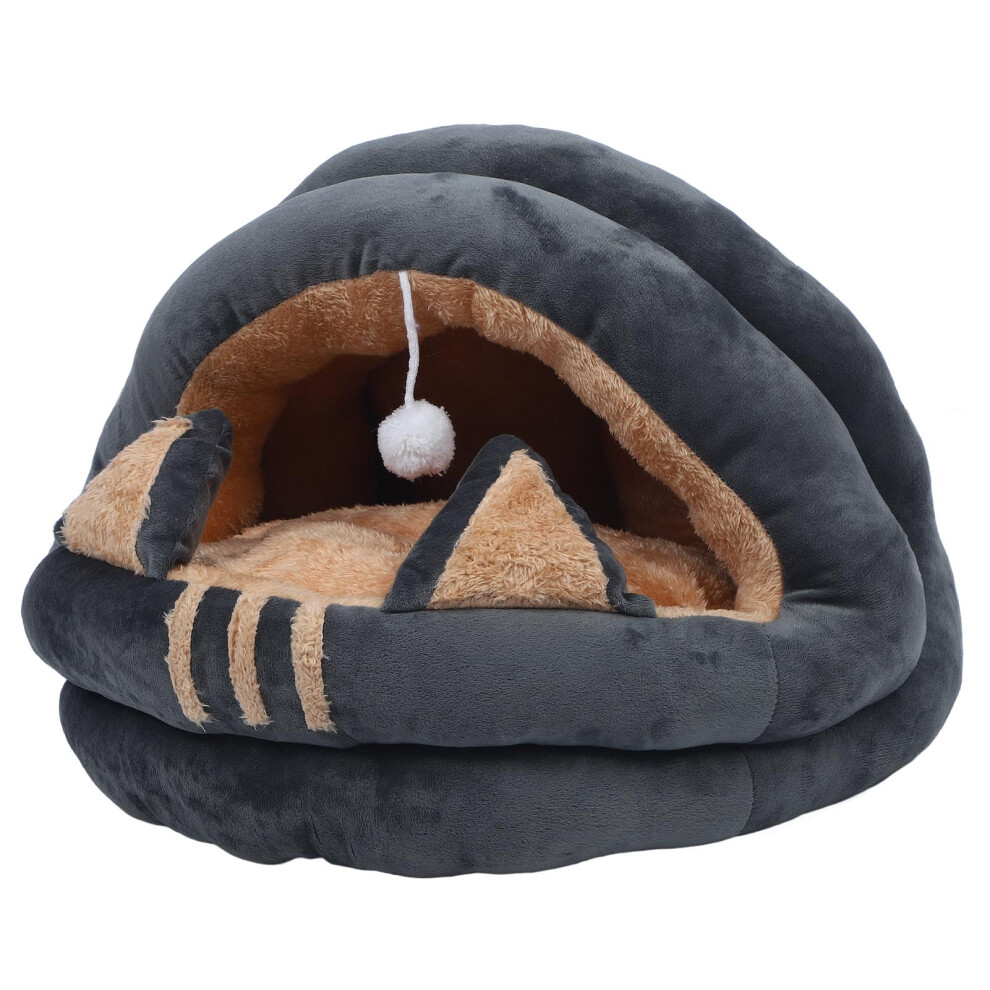 Gray Semi-Enclosed Cat Cave Cozy Washable Cartoon Pet Bed For Autumn Winter M