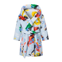 Kids Bathrobe Hooded Soft Flannel Fleece With Pocket Animal Pattern Car Blue Size 28 Years