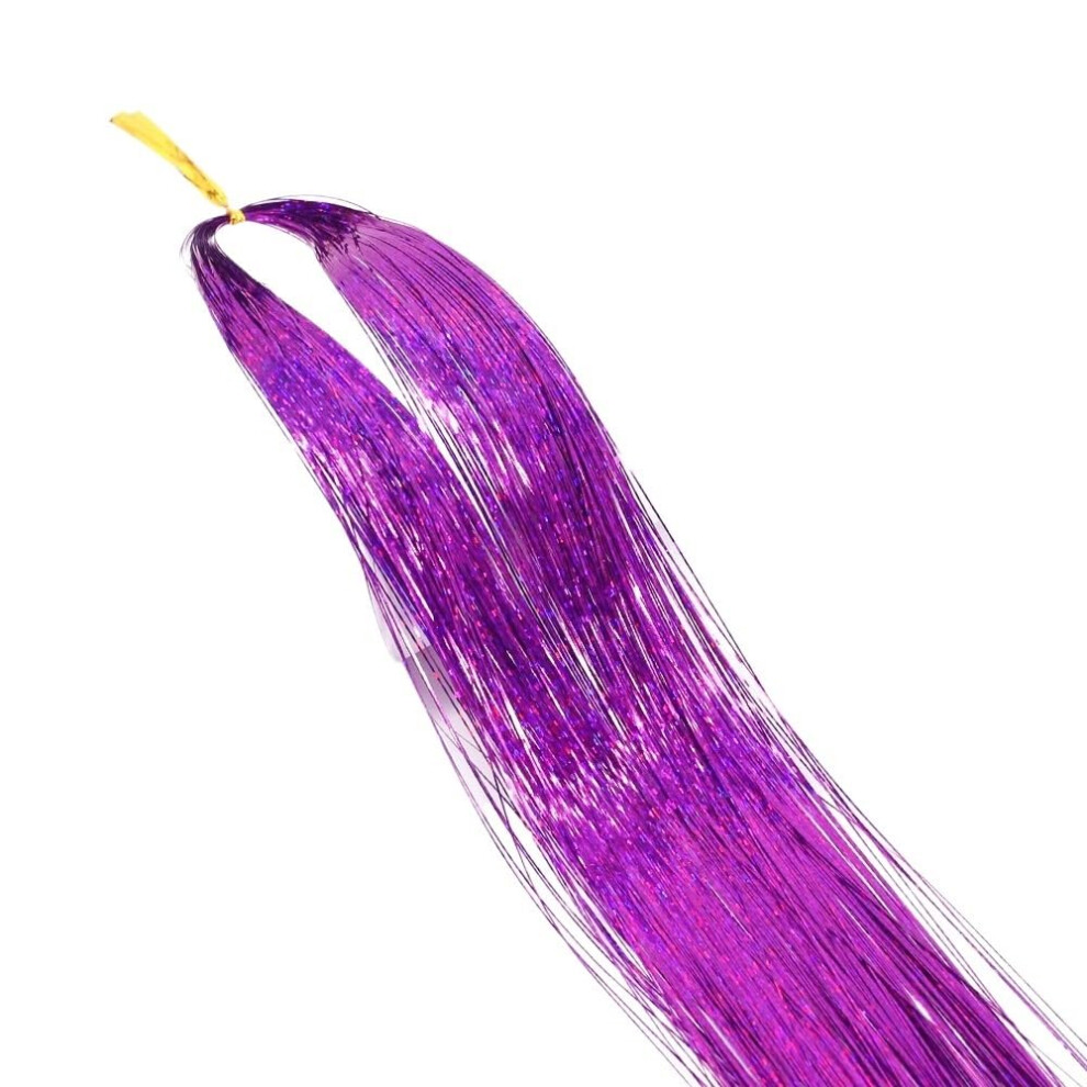Hair Tinsel Extensions 22 Inch Purple, 16 Colors Glitter Strands Kit for Women, Heat Resistant