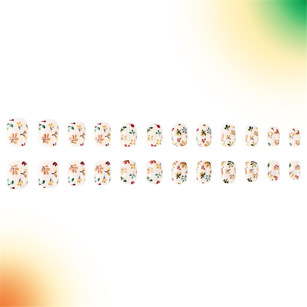 Maple Leaves Press On Nails Short Square False Nails for Thanksgiving Autumn Full Cover Design