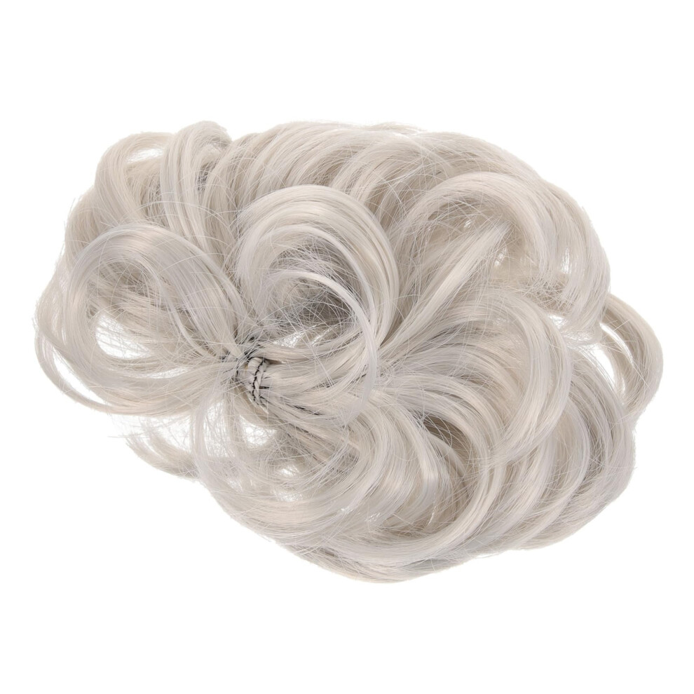 Grey Wavy Hair Bun Extension with Elastic Scrunchie Ponytail Hairpiece for Women