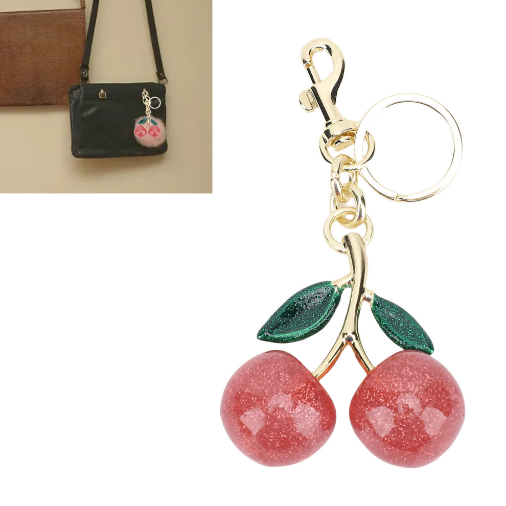 Pink Glitter Cherry Keychain For Bags And Car Keys - Stylish Cute Pendant