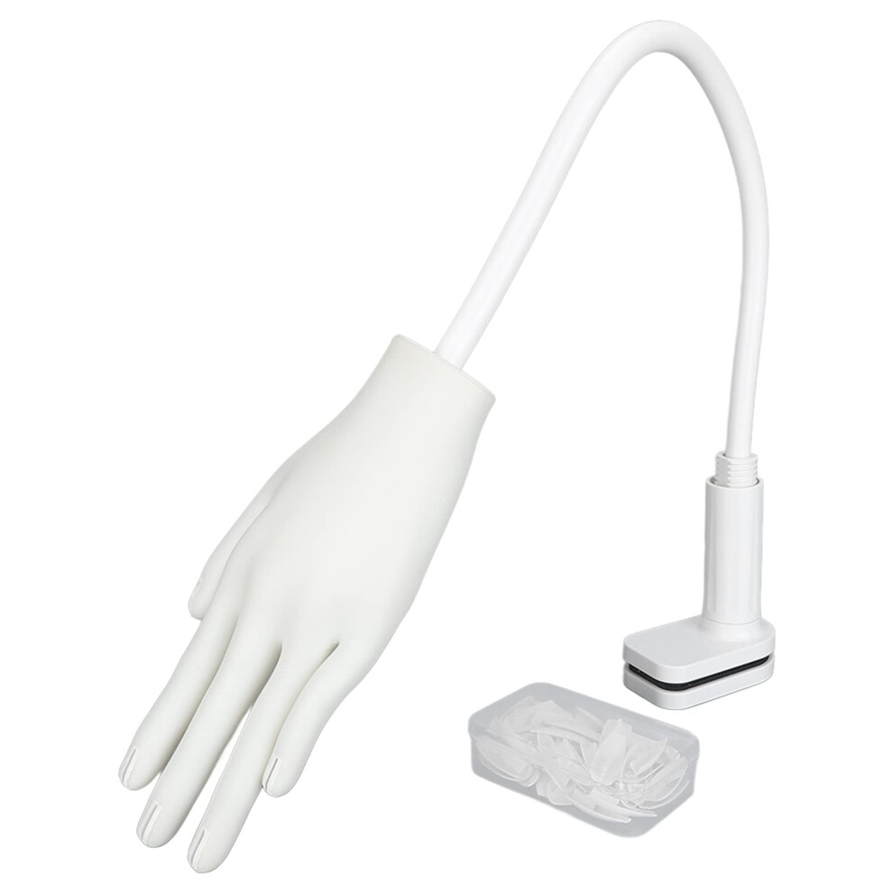 Nail Art Practice Hand with Stand, Bendable Arm Silicone Mannequin for Training and Reusable Tips