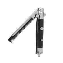 Comb with Spring Switch Opening, Stainless Steel Folding Beard and Pocket Hair Comb for Men