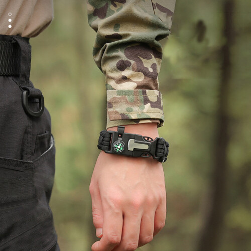 Survival Gear For Outdoor Enthusiasts, Emergency Tools Adjustable Bracelet, Multi-function Fire Starter Compass Paracord 1
