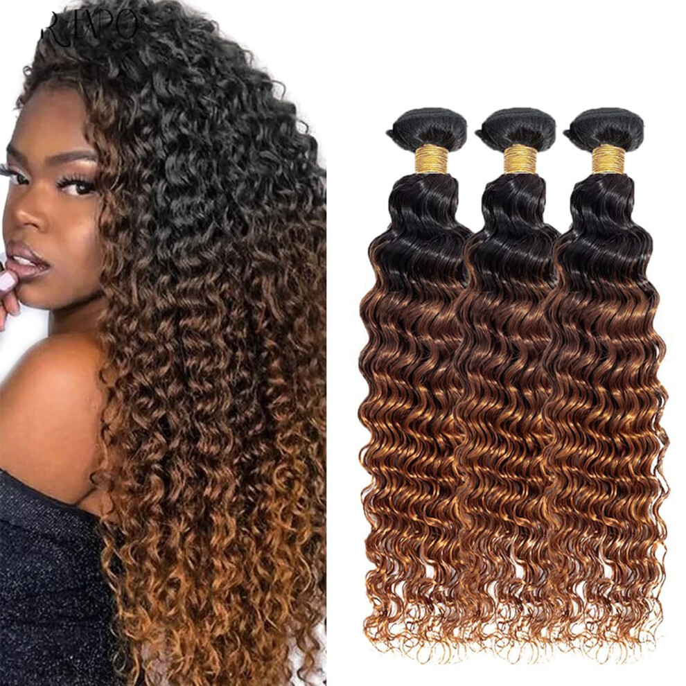 Brazilian Virgin Human Hair Bundles Deep Wave Ombre T1B/4/30 Double Weft 18 20 22 Inch