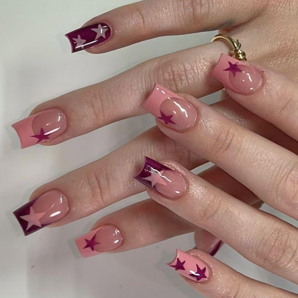 Press On Nails with Natural Curve and Glossy Finish, Reusable Fake Nails for Women