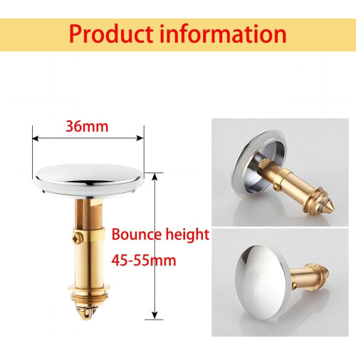 Bathroom Sink Drain Stopper 36mm Brass Basin Plug Rust Resistant PopUp Click Clack Design 2