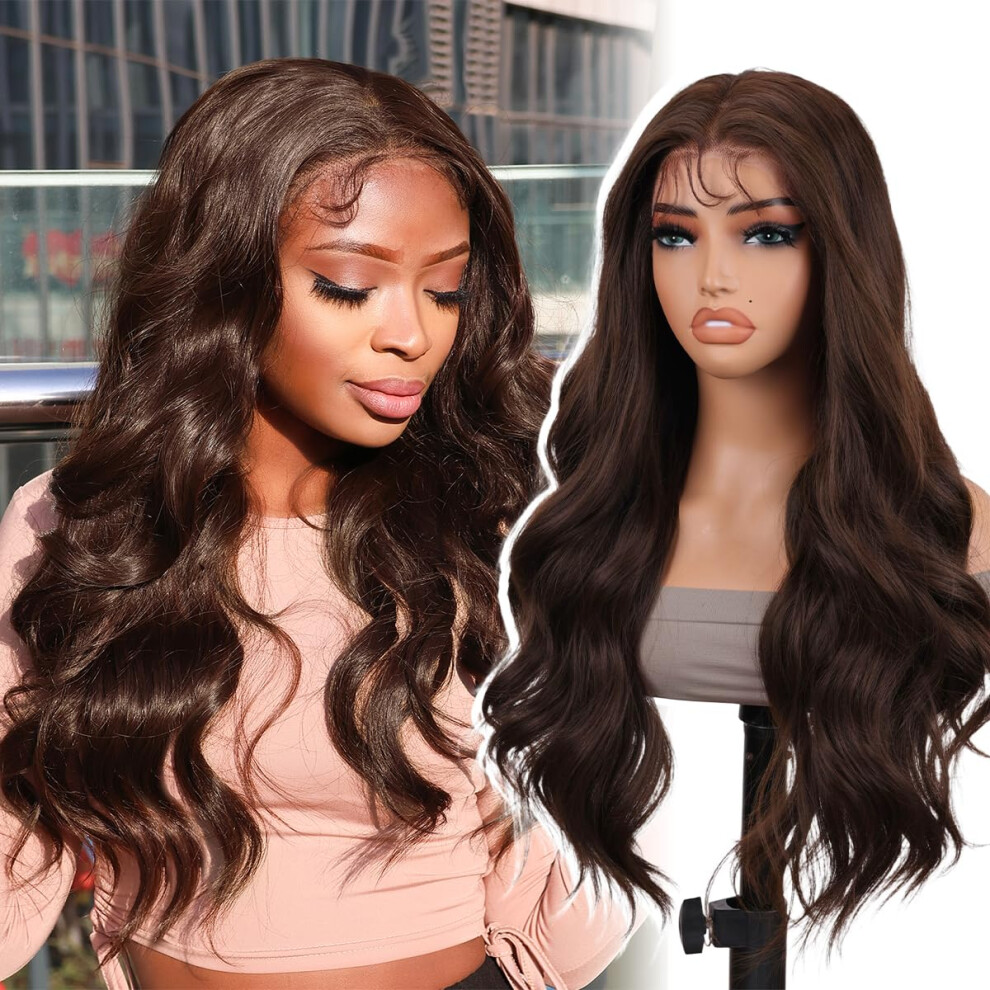 Unisex 13X4 Body Wave Lace Front Wig Hd With Baby Hair, Long 26 Inch Synthetic, Natural Hairline, Glueless