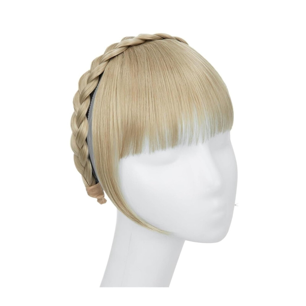 Unisex Synthetic Hair Clip On Bangs Wig Ash Blonde With Adjustable Headband Heat Resistant Fiber