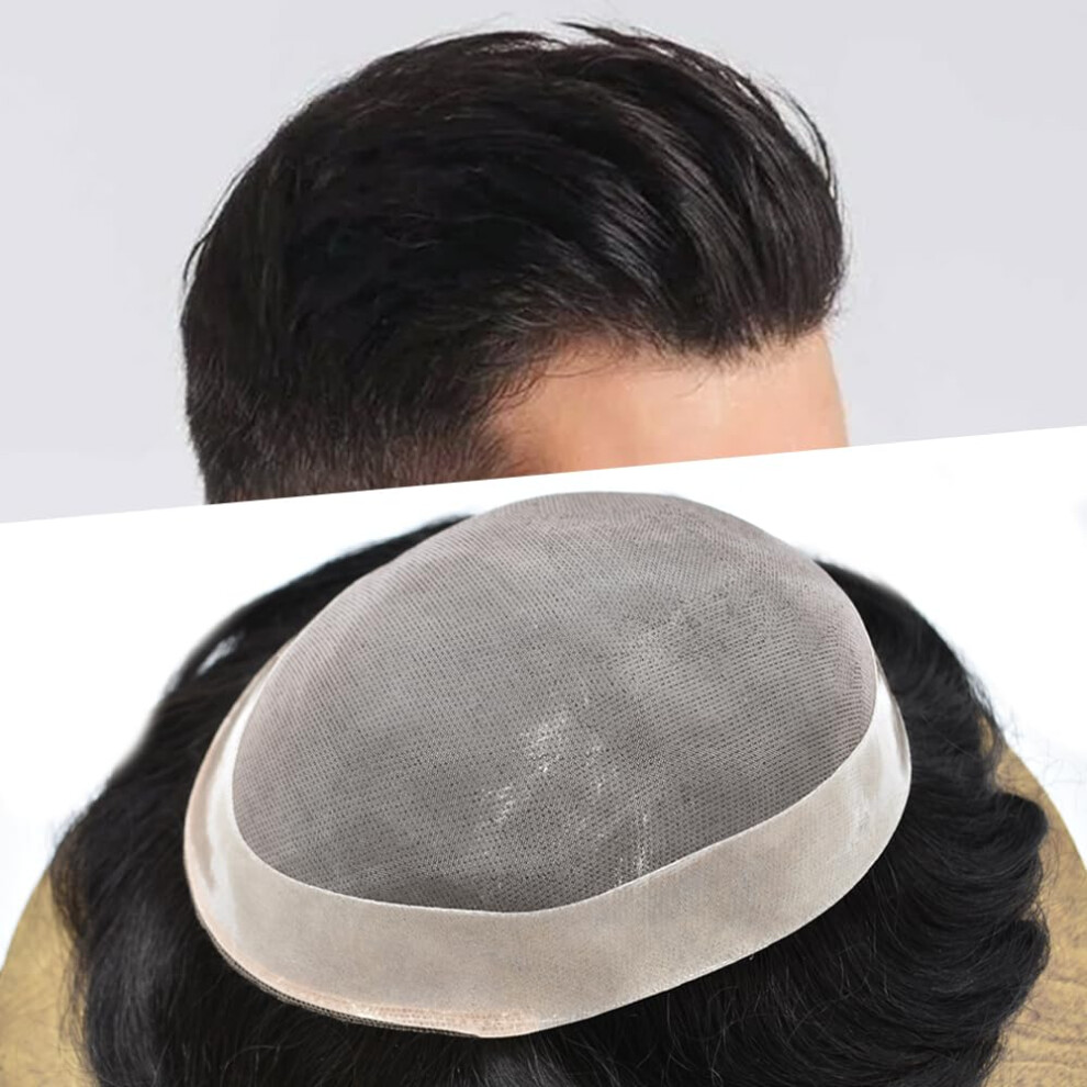 Unisex Black Men's Toupee 100% Human Hair Mono Base Hairpiece Natural Hairline Jet 5X7 Medium Density
