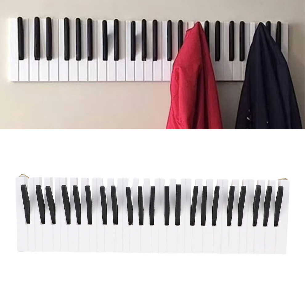 Wooden Wall Mount Coat Rack 39x11cm Piano Key Design Home Hanger