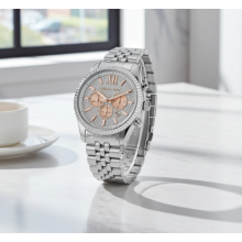Michael Kors Lexington Damen formelle Uhr Kristall Pave Zifferblatt Chronograph MK8515