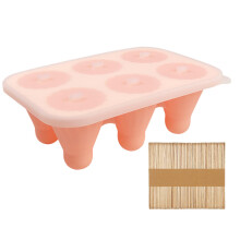 Silicone Ice Cream Mold 6Cavity Popsicle Maker with Sticks and Lid for Frozen Desserts Pink