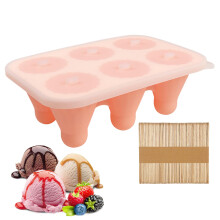Ice Pop Molds 6Cavity LeakProof Silicone Popsicle Maker with Sticks for Frozen Desserts Pink