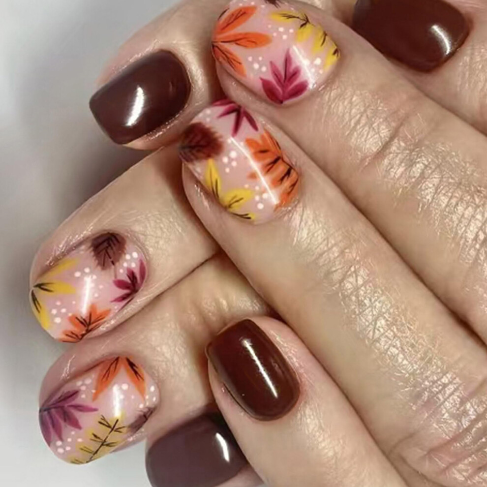 Autumn Leaf Press On Nails Set  Fall Full Cover False Nails with SalonQuality Finish, 24pcs