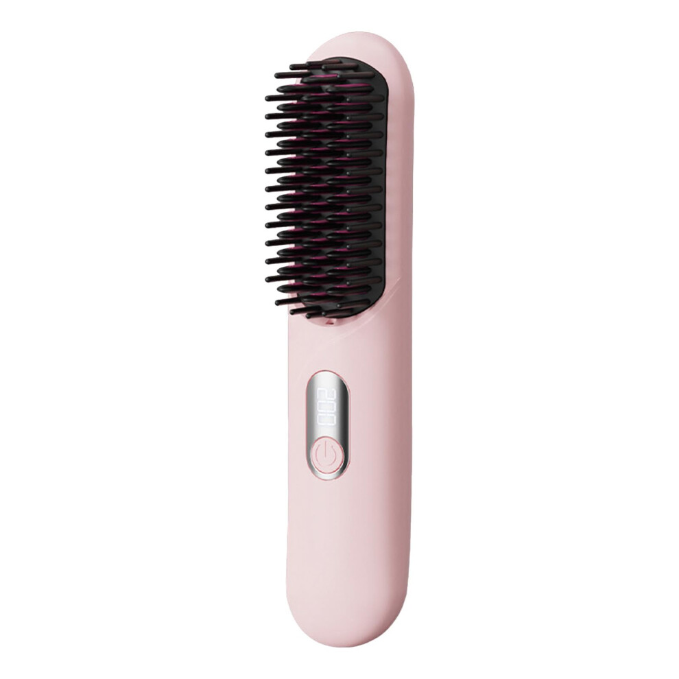 Pink Cordless Hair Straightener Brush With Fast Heating, 4000Mah Rechargeable Negative Ion Hot Comb For Travel