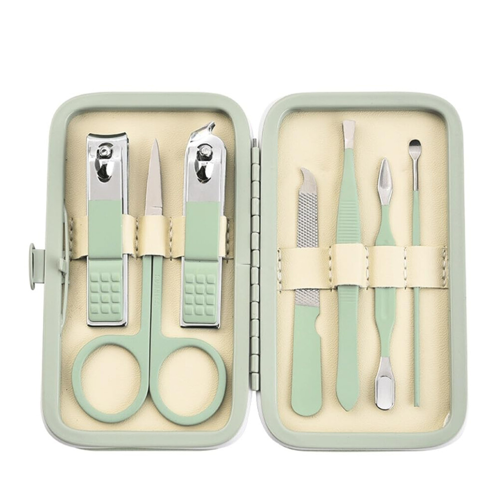 Green Matcha 7Piece Nail Clippers And Manicure Tool Set, Sharp Precision Cutting, Travelfriendly