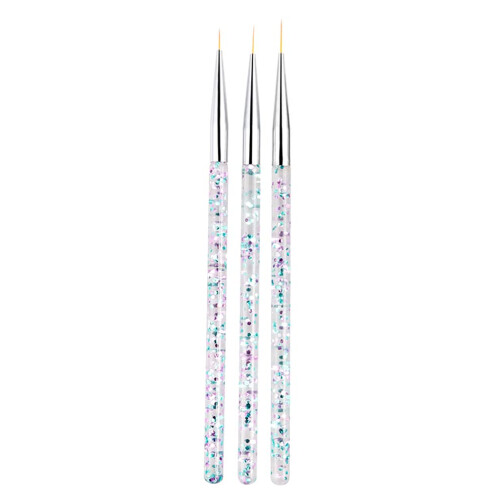 Nail Art Brush Set with Ergonomic Crystal Handle, Three Tip Sizes for Precision Nail Design