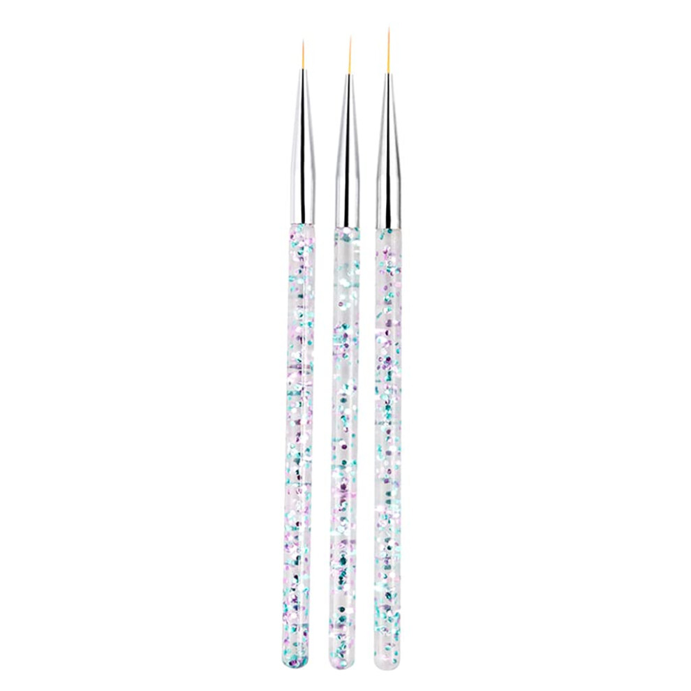 3pcs Nail Art Liner Brush Set for Acrylic Gel Painting with Precision Detailing and Crystal Handles