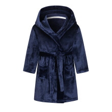 Kids Soft Fleece Dressing Gown Hooded Bathrobe, Unisex Flannel Fleece Robe, Size 45 Years Navy Winter Warm
