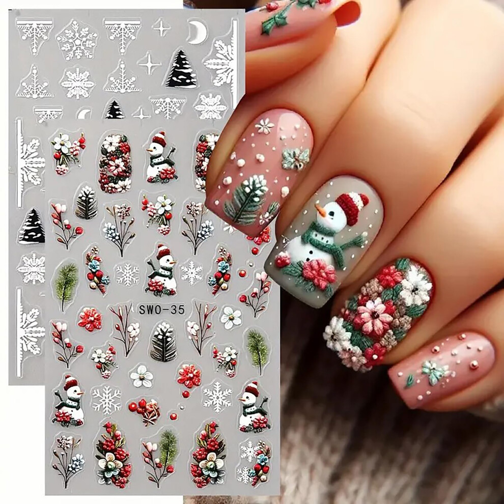Christmas Nail Stickers 5D Snowflake Decals Festive SelfAdhesive Nail Art Decorations for Women 2pcs