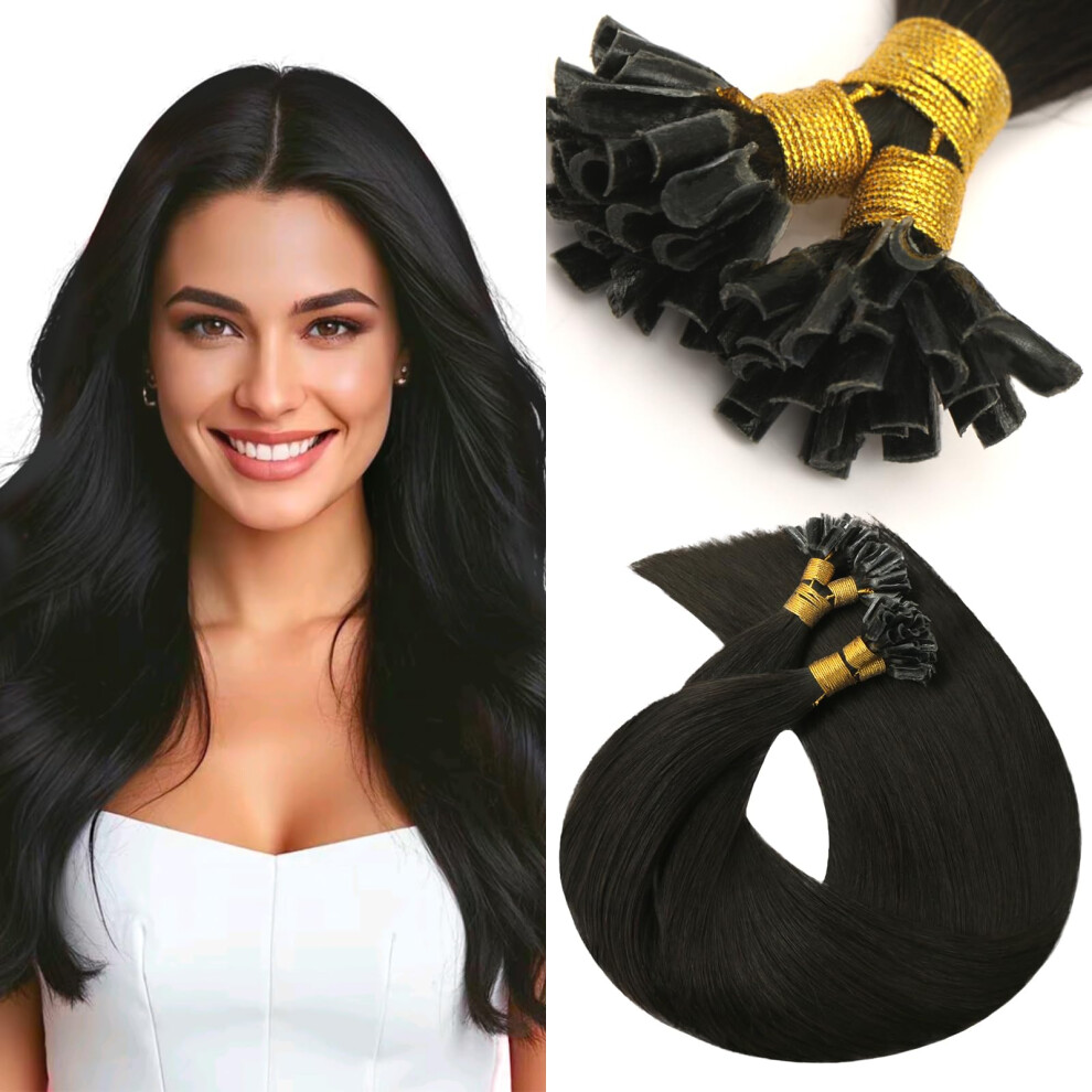 Unisex Black U Tip Human Hair Extensions Natural 14 Inch Remy Keratin Bond 50 Strands Seamless Blend