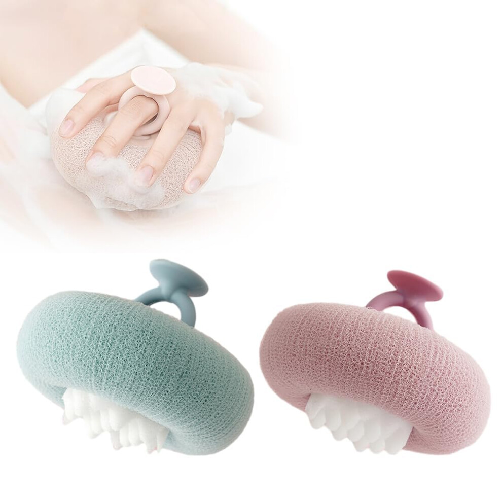 Sunflower Bath Sponge with Suction Cup, Soft Exfoliating Shower Loofah, QuickDry Mesh, Purple Green