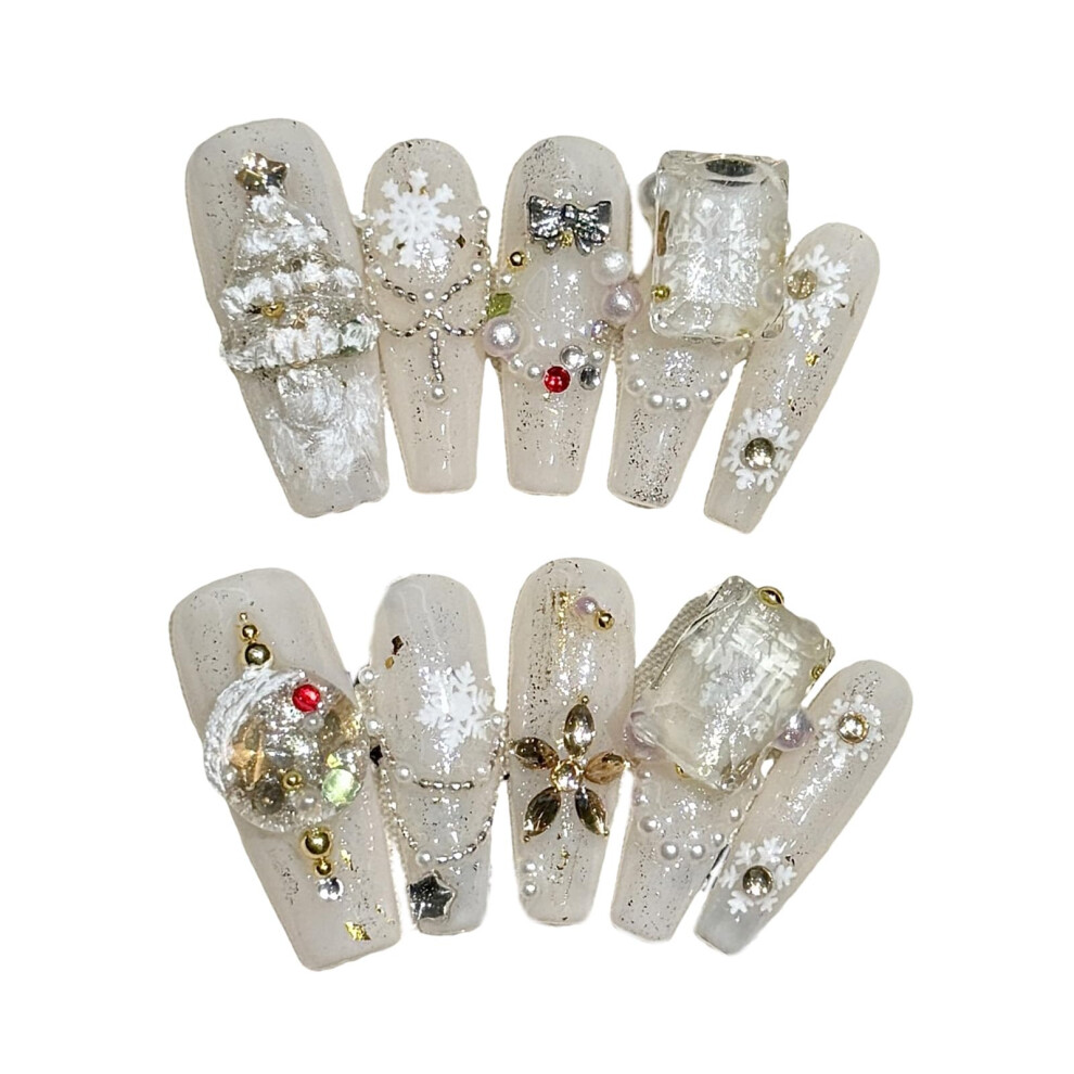 Christmas Tree and Snowflake Press On Nails Full Cover Holiday False Nails Set for Women