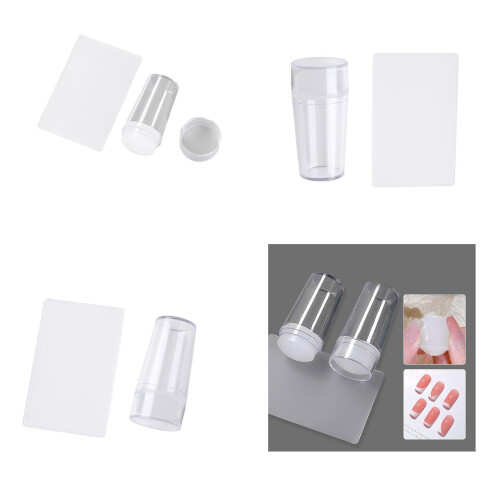 Nail Art Stamper Transparent Silicone with Scraper for French Nail Tips Precise Alignment Tool 1