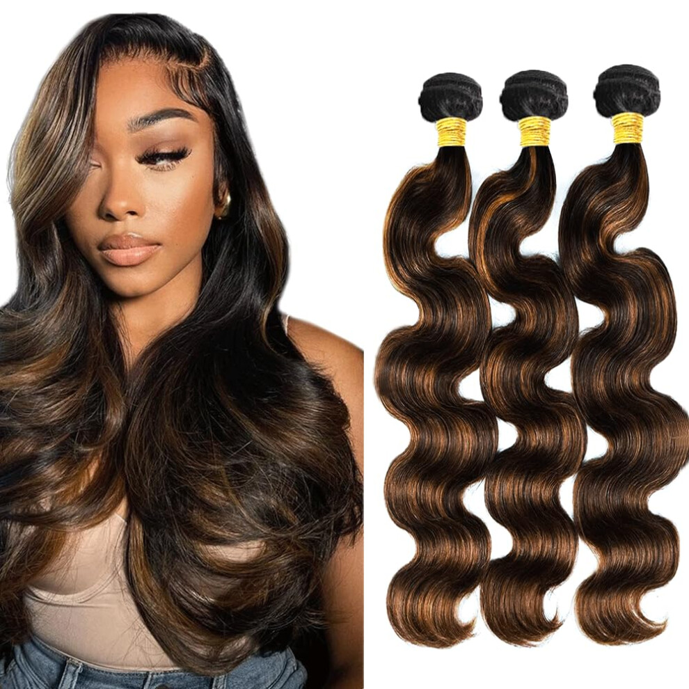 Unisex Black,Brown Brazilian Body Wave Hair Bundles P1b/30 Ombre Two Tone Brown Black Virgin Human Hair Extensions 8A