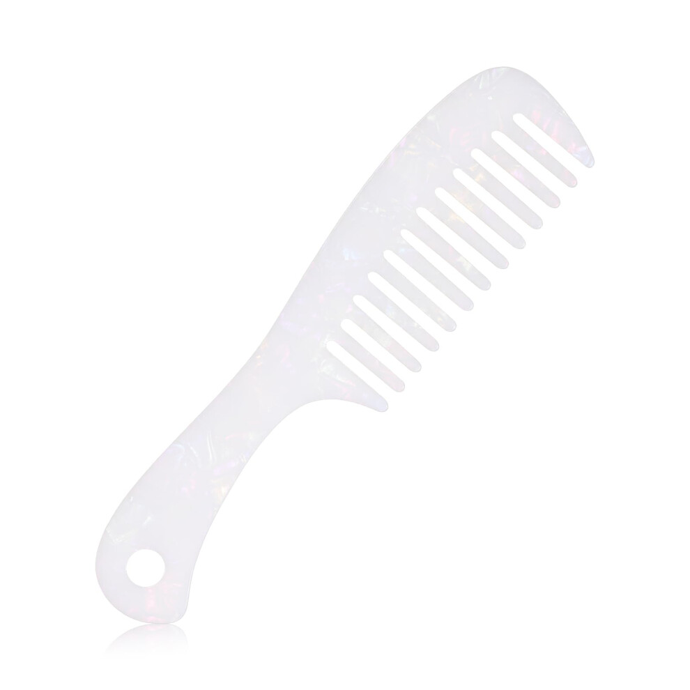 Unisex White Wide Tooth Comb Cellulose Acetate Detangling Hair Comb For Curly And Straight Hair Women Men