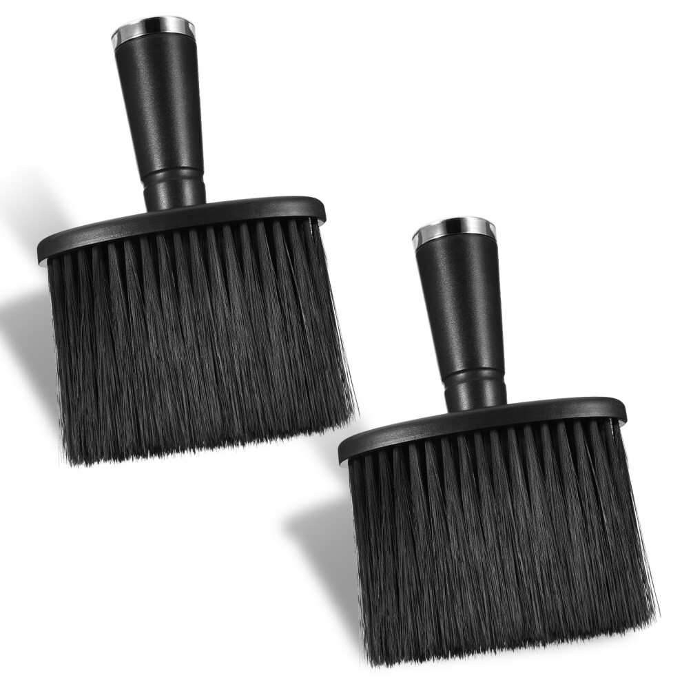 Black 2 Pcs Professional Barber Neck Duster Brush With Soft Nylon Bristles For Hair Cutting And Cleaning
