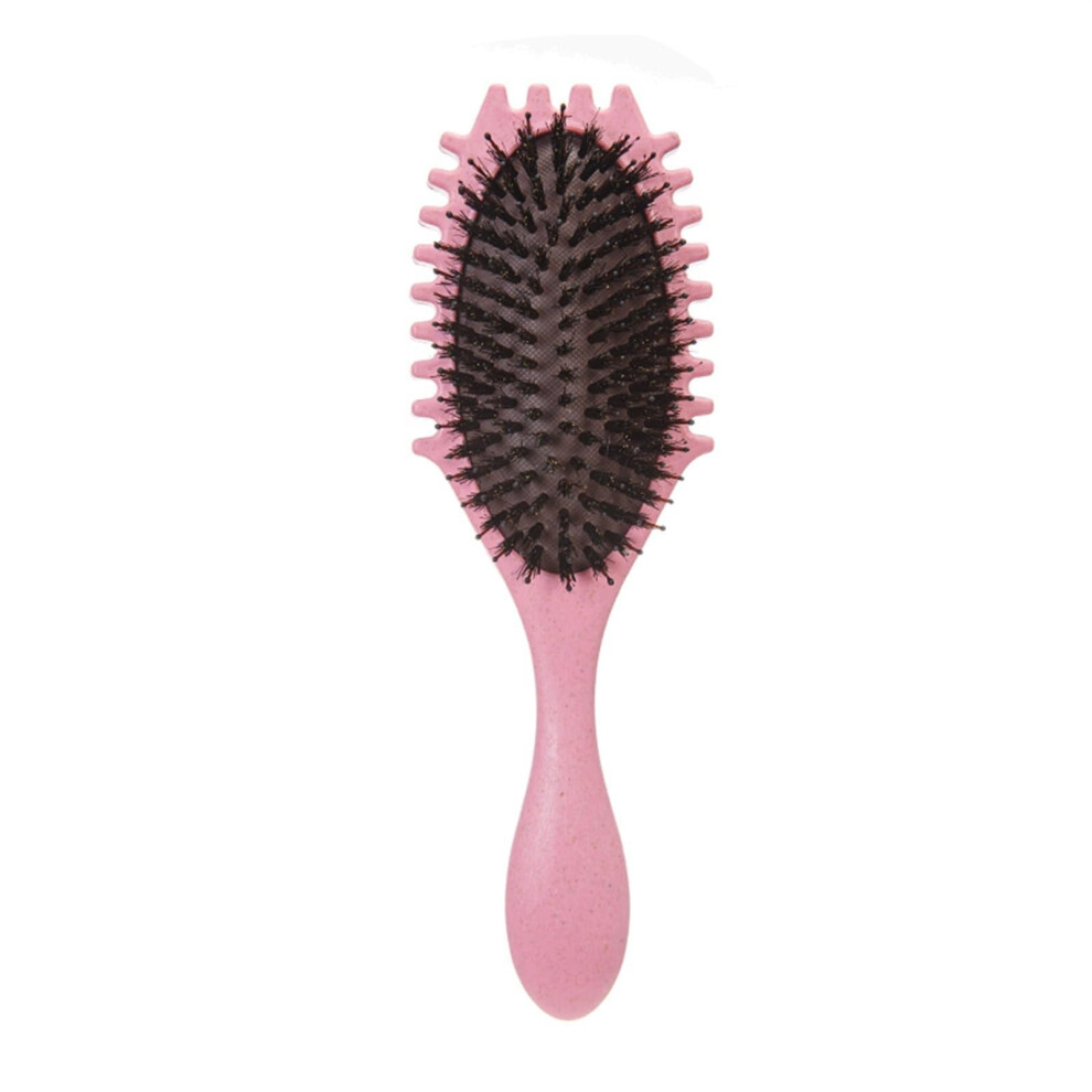 Pink Air Cushion Hair Brush With Boar Bristles For Antifrizz Detangling And Curl Styling