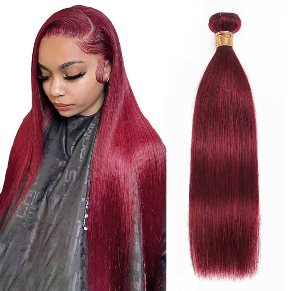 Unisex Red 28 Inch 99J Brazilian Virgin Hair Bundle Wine Straight 8A Grade Durable Double Weft Extension