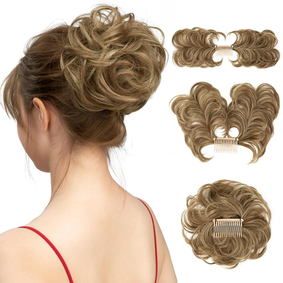 Unisex Messy Bun Hairpiece With Adjustable Wires And Side Comb Clipin Ash Blonde Hair Bun Extension