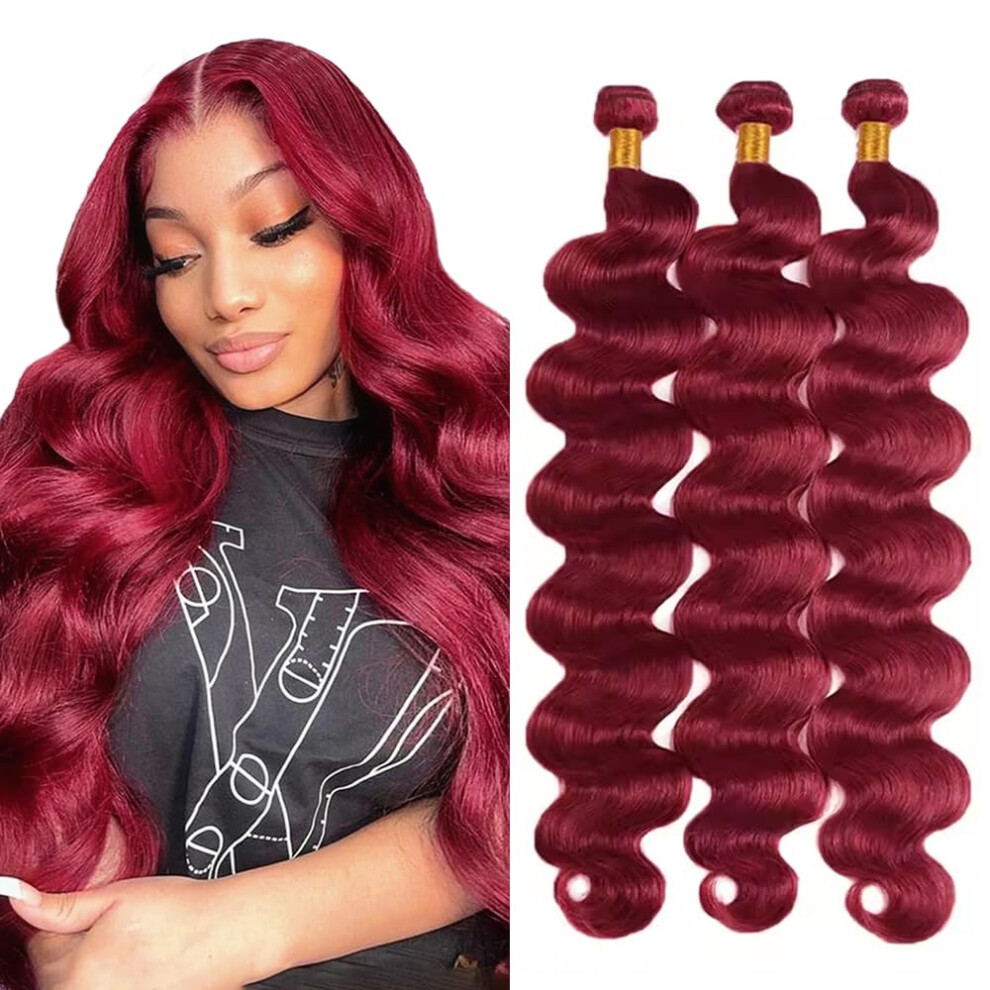 Unisex Red 99J Burgundy Human Hair Bundles Brazilian Body Wave Extensions 28 30 32 Inch 8A Virgin Hair