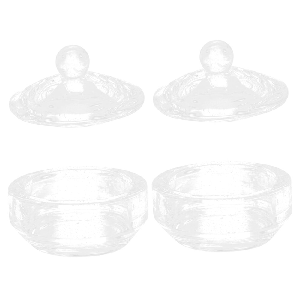 2pcs Glass Nail Dappen Dish with SpillProof Lid Acrylic Liquid Holder for Manicure Salon Use