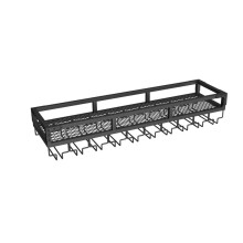 Modern Wall Mounted Wine Rack with Glass Holder, Large Black Metal Floating Shelf for Home Bar