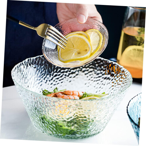 Large Hammered Glass Salad Bowl for Fruit Vegetables Snacks and Desserts, Elegant Irregular Pattern 2