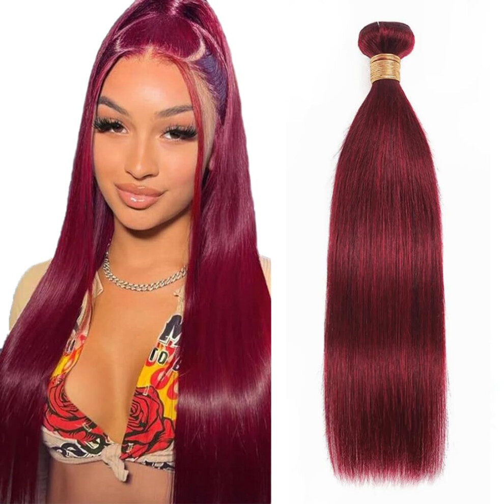 Unisex Red 99J Human Hair Bundles Brazilian Virgin Remy Burgundy Straight Hair 22 Inch Tangle Extensions