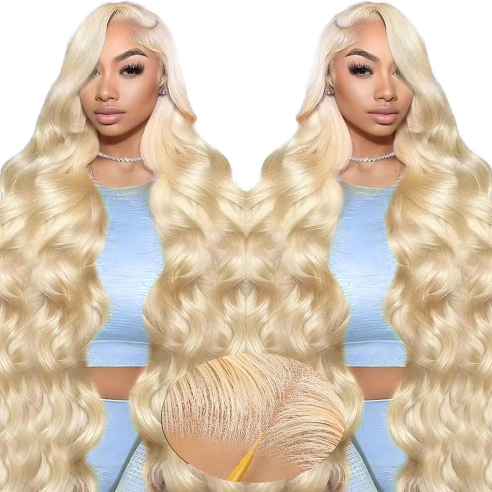 26 Inch 613 Blonde Human Hair Lace Front Wig Body Wave Pre Plucked Glueless 220% Density