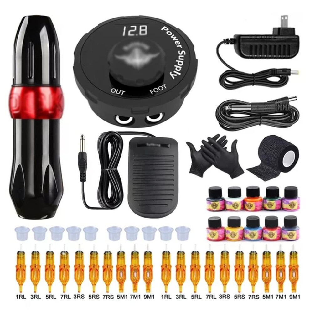 White Tattoo Machine Kit Rotary Tattoo Pen With Cartridges For Beginners Permanent Makeup Dinosaur