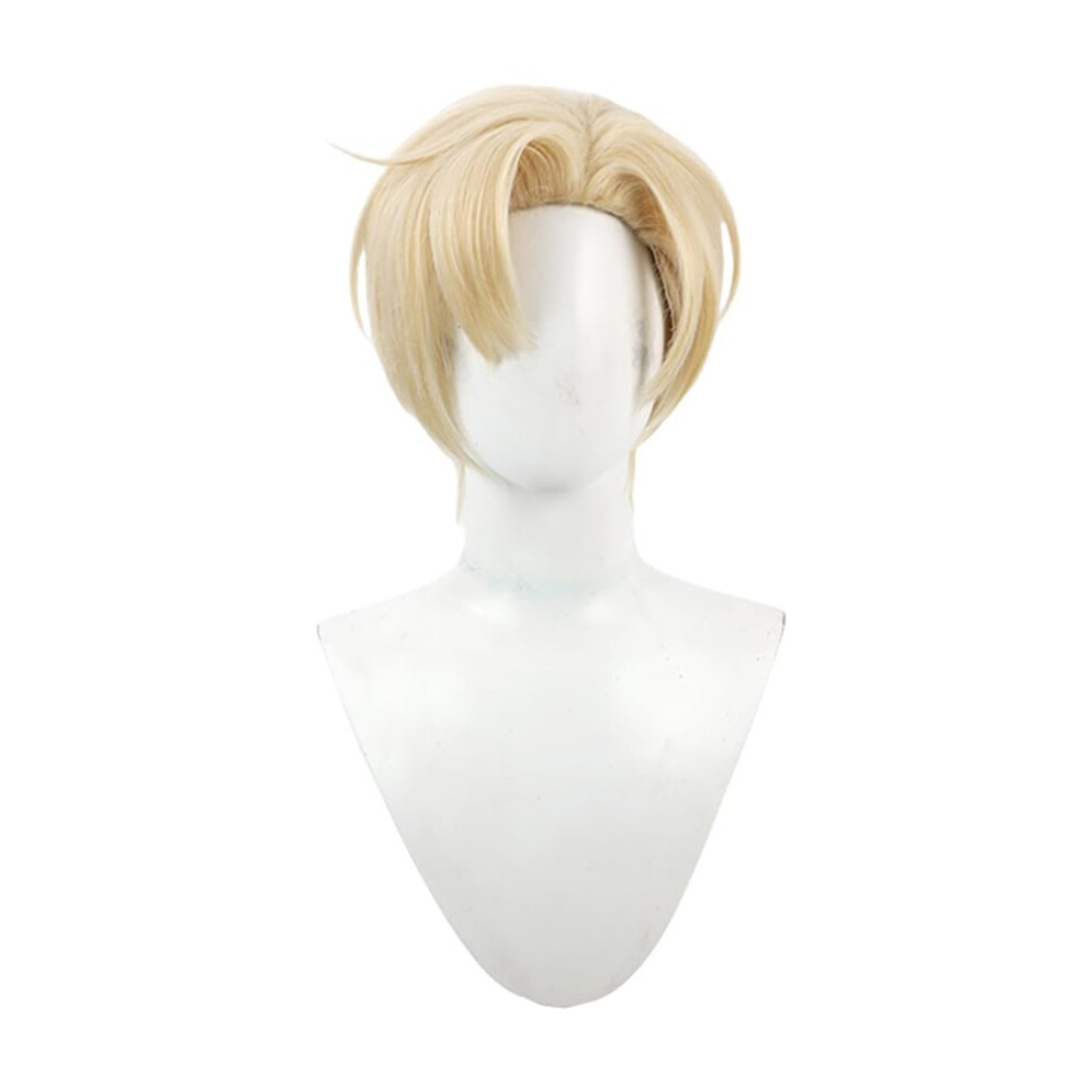 Unisex Men's Short Blonde Anime Cosplay Wig With Side Bangs, Natural Looking Heatresistant Synthetic
