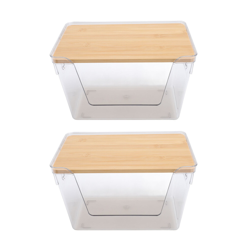 2pcs Clear Plastic & Bamboo Pantry Organizer Bin Set, 13x18x18x29cm
