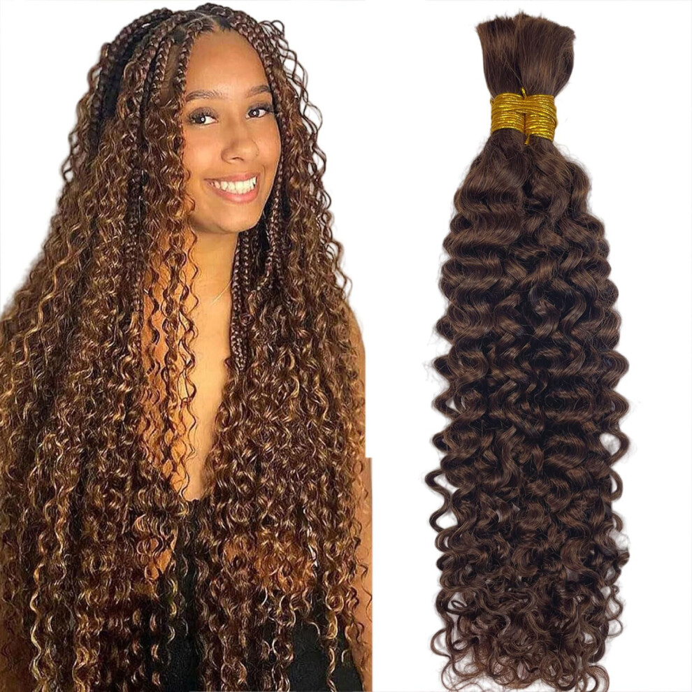 Chocolate Brown Water Wave Human Braiding Hair 18 Inch No Weft Curly Extensions for Boho Braids