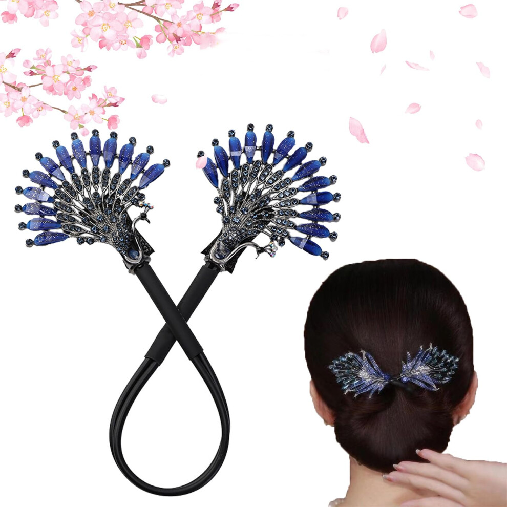 Elegant Peacock Hair Bun Maker with Angel Wings, Quick Hair Styling Curler Hairpin, Blue