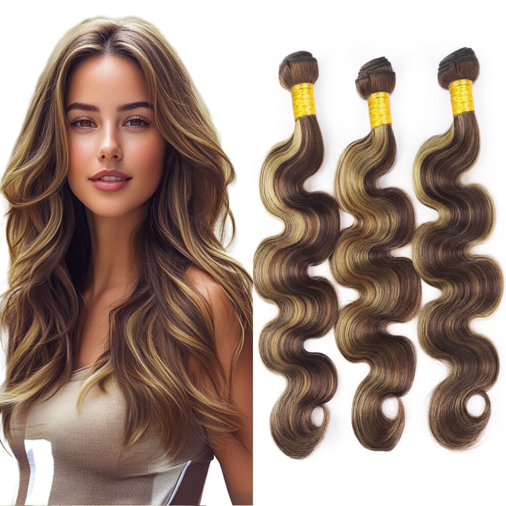 Unisex Black Brazilian Body Wave Human Hair Bundles P4/27 Honey Blonde Ombre Remy Extensions For Women 26 28 30 Inch