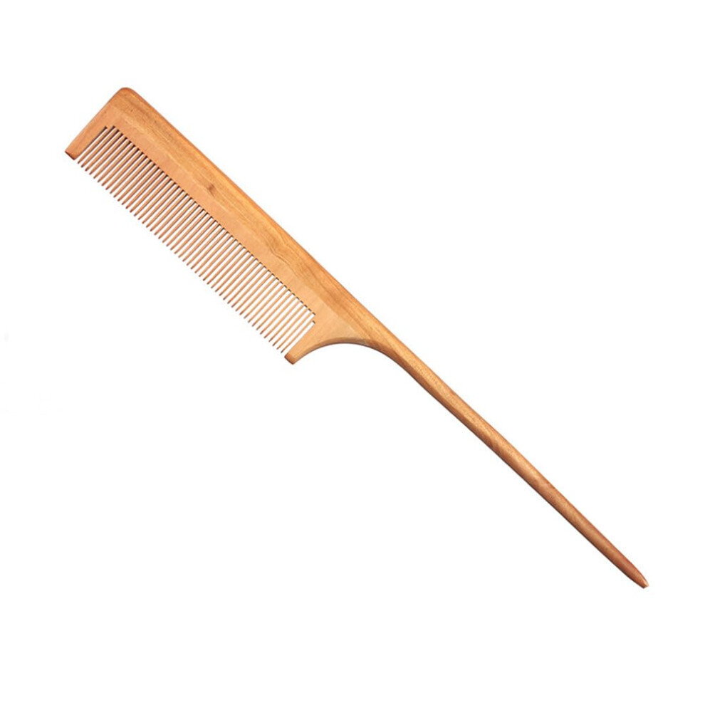 Unisex Peach Wooden Rat Tail Comb With Fine Teeth For Precise Hair Sectioning And Styling, Wood Handle