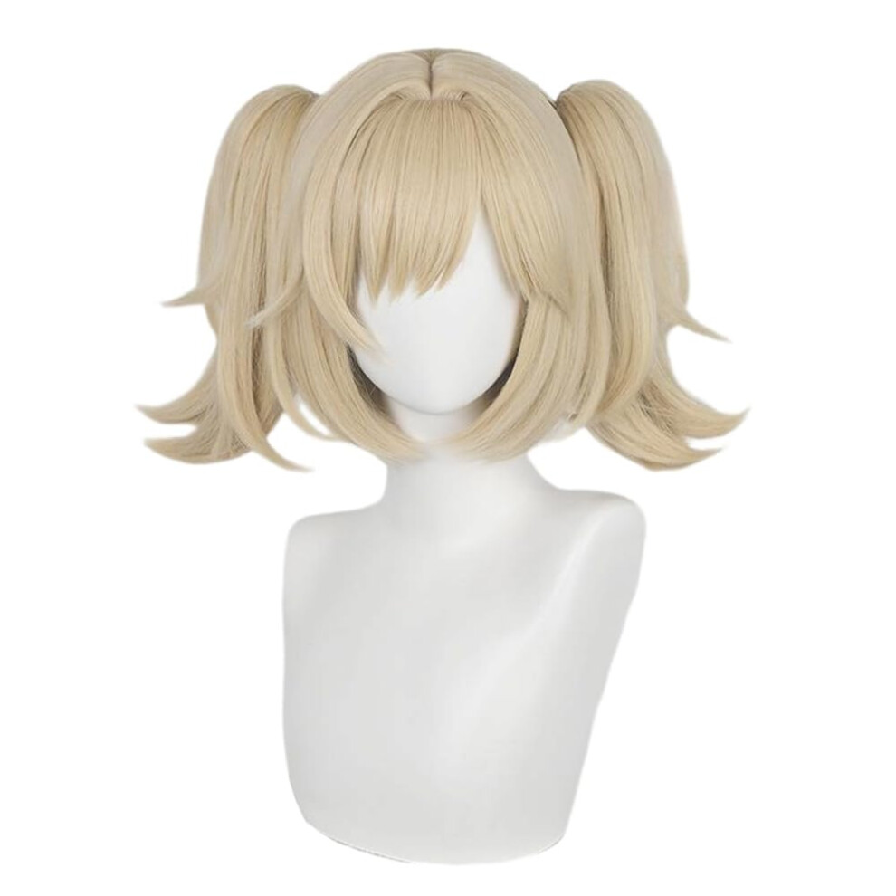 Unisex Short Blonde Double Ponytail Cosplay Wig With Bangs For Women, Heatresistant Anime Hair